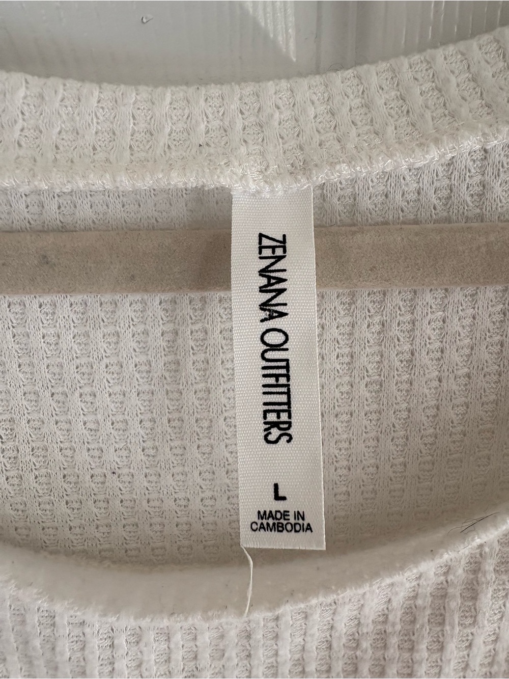 Zenana Outfitters White Thermal Waffle Crewneck Long Sleeve Top L Slouchy Relax - Picture 5 of 9